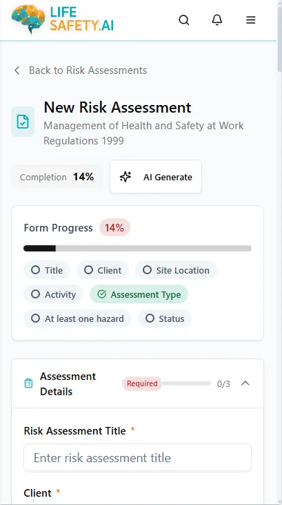 Risk Assessments - Build compliant assessments in minutes with AI-powered hazard suggestions